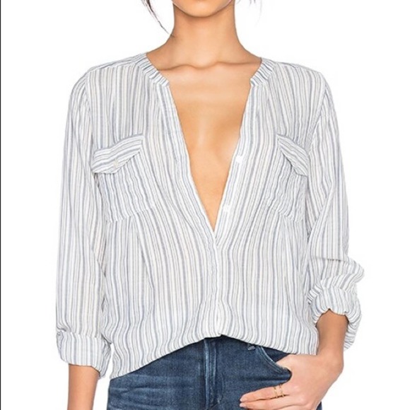 Joie Tops - Joie Blouse Kalanchoe Button Front Striped Cotton No-collar Shirt Size XS NWOT